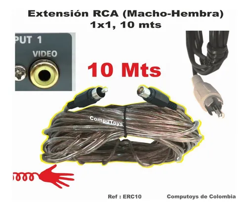 Cable Extensión Rca Macho A Hembra 1x1 10 Mts Computoys Sas