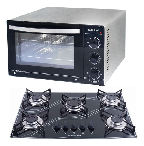 Forno Prof. Bancada Inox 45l E Cooktop 5 Bocas Safanelli