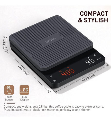 Bascula De Cafe Bagail Basics Con Temporizador, 0,1 G De ...