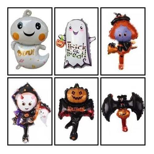 Pack 24 Unid Globo Metal Figura Halloween Con Varilla 30cm.