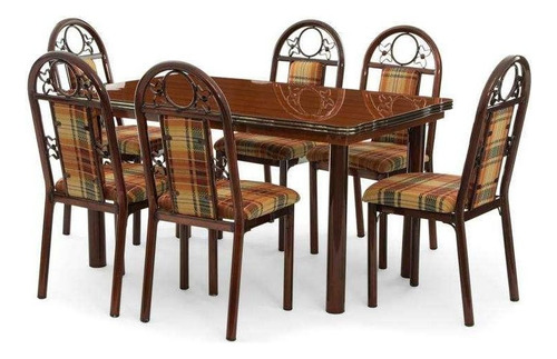 Comedor Monarca Con 6 Sillas Color Café Diseño De La Tela De Las Sillas Rayado