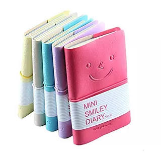 5pc Mini Smiley Diary Paper Notebook, Memo, Leather C...