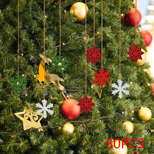 50 X Adornos Colgantes Navideños De Madera Decoraciones