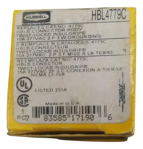 Toma Colgante Hubbell Hbl4779c 15 A 277v, L7-15r, 2p+t