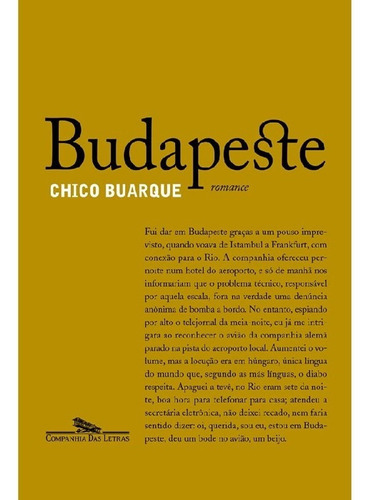 Budapeste: Budapeste, De Buarque, Chico. Editora Companhia Das Letras, Capa Mole, Edição 1 Em Português