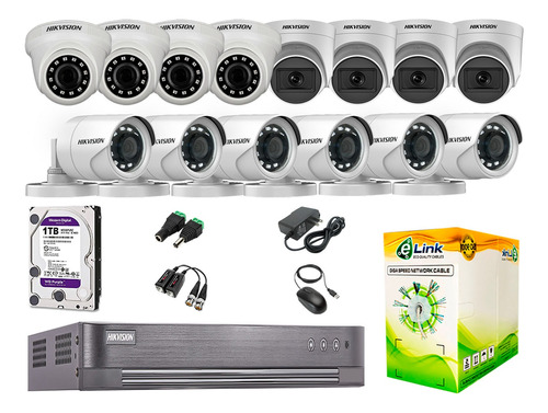 Cámaras Seguridad Kit 14 Full Hd Hikvision 4 Camaras Audio