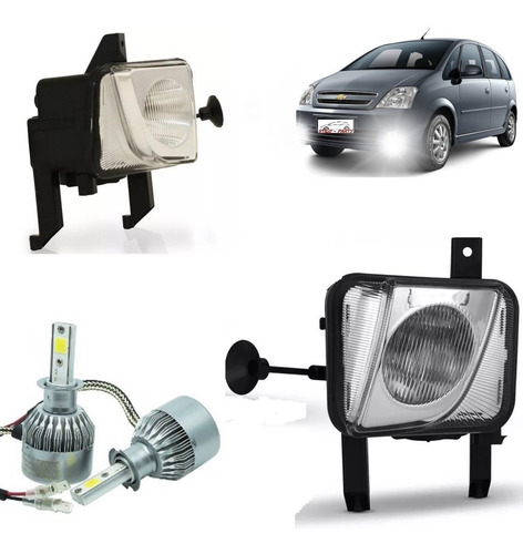 Imagem 1 de 10 de Kit Farol Milha Meriva + 2 Super Leds 2003 07 08 09 10 2012