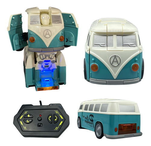 Carrinho Kombi Trasnforma Em Robô Com Controle Som E Luz Cor Azul Personagem Carro Transforme