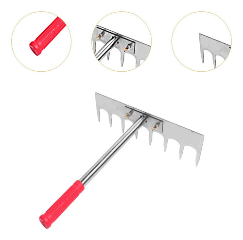 Garden Leaf Rake Acero Inoxidable Con Manejo Antideslizante