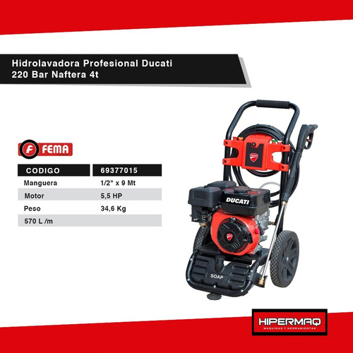 Imagen 3 de 7 de Hidrolavadora Profesional Ducati 220 Bar Naftera 4t Nueva.