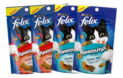 Purina Felix Travesuras Grilled Y Ocean Mix, Paq. 04 Sobres