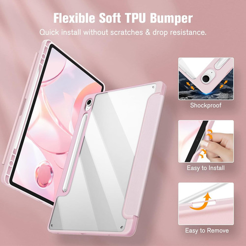 Funda Smart Case Para Samsung S9 S9 Fe S10 Fe 11 Pulgadas Rosa Claro