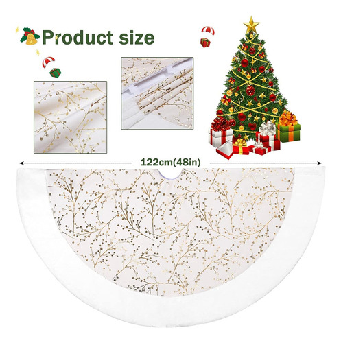 Falda Del Arbol De Navidad Blanco Dorado De 48 Pulgadas