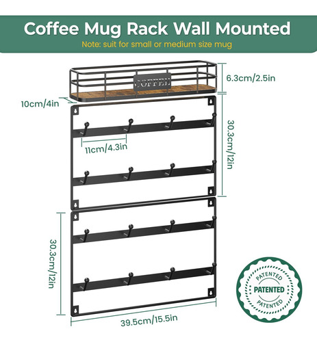 Estante Para Colgar Tazas Con Ganchos De Pared Para 16 Tazas