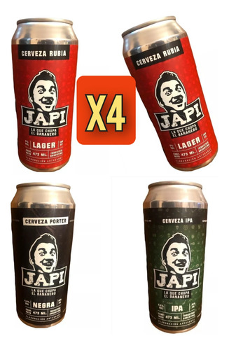 Cerveza Japi 473 Ml X4  El Bananero 2 Rubia 1 Negra 1 Ipa