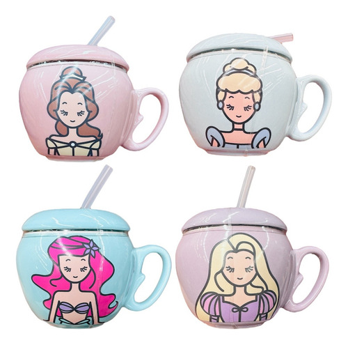 Taza Disney Princesas De Cerámica Con Tapa 240ml 1pz Color Azul Claro Cenicienta
