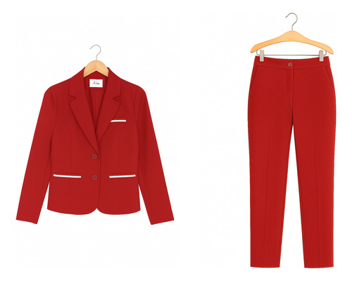Traje Sastre Mujer Aixa Saco Y Pantalón Estilo Moderno Rojo Lisa 32