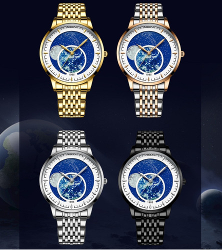 Relógios impermeáveis Nibosi Star Moon Phase para homens, cor de pulseira prateada