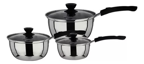 Set De Ollas 3 Piezas Bateria De Cocina Ollas + Tapa Vidrio