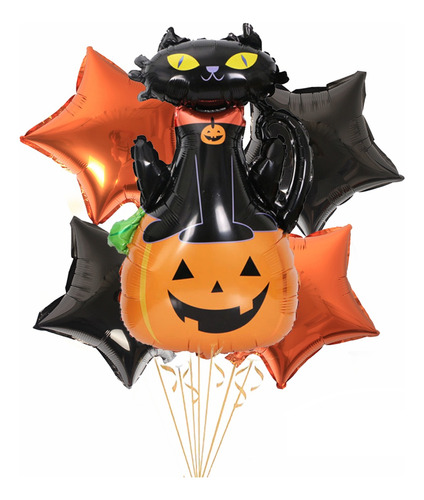 Kit De 5 Globos De Gato Y Calabaza Halloween