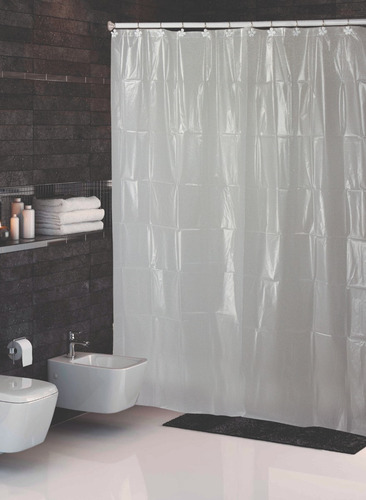 Imagen 3 de 4 de Pack ! Ganchos De Acero Cortina De Baño + Protector 0.75