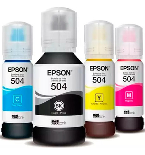 Kit 4 Tintas Epson T504 Ecotank Tinta Continua L4150 L4160 L6161 L6171 L6191