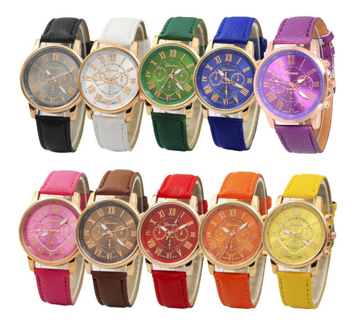 10 Unids Geneva Reloj Al Por Mayor Cuero Moda Relojes Señor