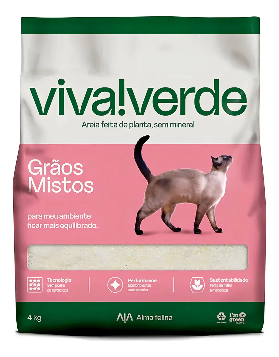 Viva!Verde Areia Higiênica Grãos Mistos Para Gatos Feita de Milho e Mandioca 4KG Alma Felina