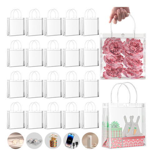 20 Bolsas De Regalo Recuerdo De Pvc Transparente Con Asa