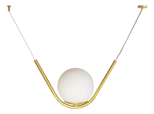 Luminaria Pendente Balance Dourado Globo Vidro Branco Fosco Bivolt