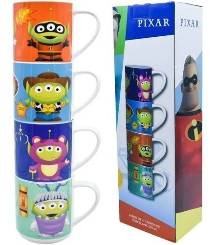 Tazas Pixar Apilables 4 Pzas