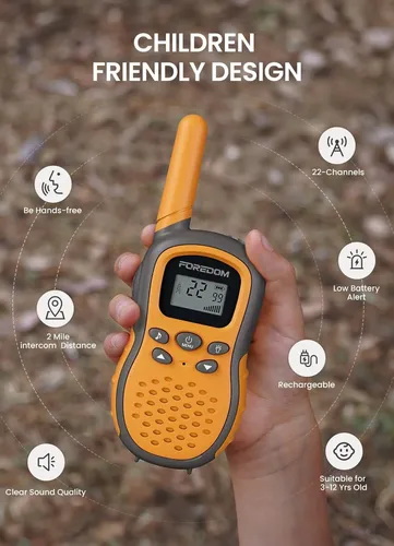 Walkie-talkies Recargables FOREDOM Para Niños De 3 A 12 Años – Pack De 3 Con Linterna, Alcance De 3 Km Y 22 Canales