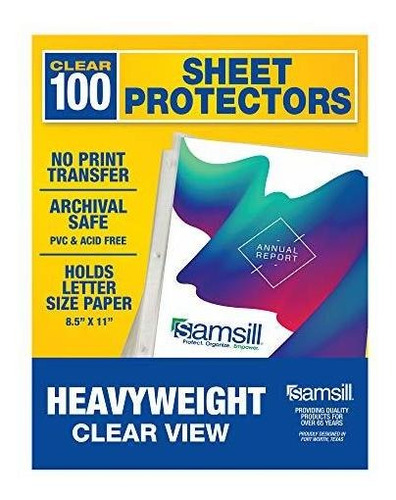 Samsill 100 Protectores De Hojas Claro Peso Pesado, Reforzad