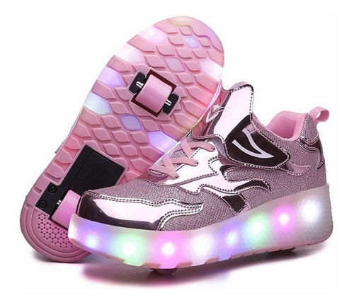 Tenis Patin Led Con 2 Ruedas. Zapato Patin Luces Carga Usb