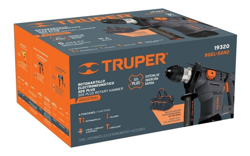 Imagen 2 de 2 de Rotomartillo electroneumático Truper Industrial ROEL-50N2 gris frecuencia de 60Hz con 1500W de potencia 127V