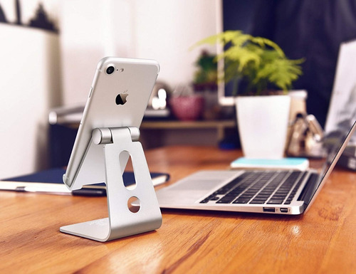 Soporte Aluminio Ajustable Para Celular Tablet iPad iPhone Color Plata