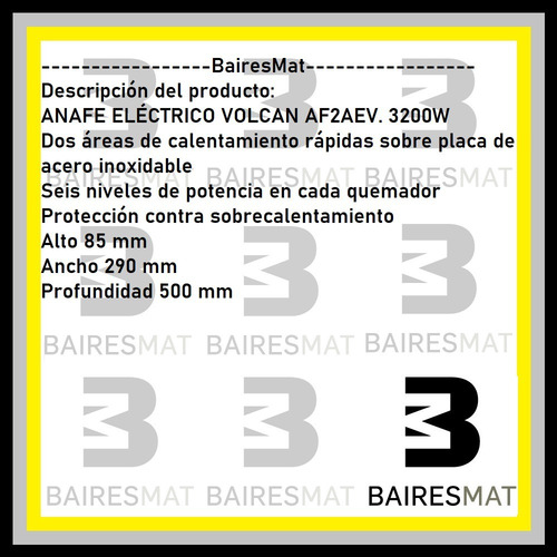 Imagen 3 de 6 de Anafe Electrico Volcan 2 Hornallas 3200w Ef2aev Acero Inox