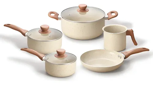 JOGO 5 PANELAS ANTIADERENTES DE CERAMICA TERRARA BEGE - OIKOS