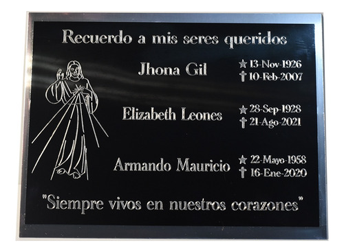 Placa Aluminio Grabada Urna Funeraria Cripta Trofeo 25x20cm Dorado/marco Negro