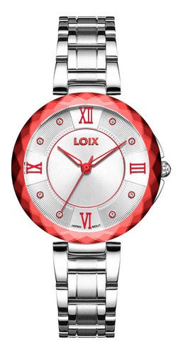 Reloj Loix Mujer L1162-6 Plateado Con Bisel Rojo
