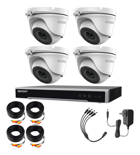 Epcom Kit De 4 Camaras De Seguridad Metalicas Domo 5mp Protección Ip66 Para Uso Exterior + Dvr 4ch Turbohd Con Detección De Movimiento Y Salida De Alarma Modelo Ev8004e50-plus