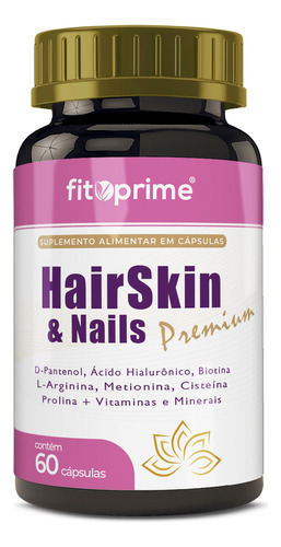 Hair Skin & Nails Premium Cabelo Pele E Unha Com D-pantenol Ácido Hialurônico 60 Cápsulas Fitoprime