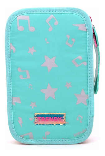 Cartuchera De Dos Pisos Con Llavero Trendy 17625 Color Agua Lisa