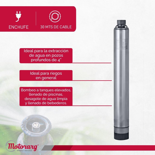 Imagen 4 de 9 de Bomba Sumergible De Pozo Motorarg 4pack100 30 Mts Cable 1 Hp