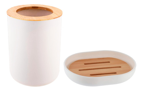 Set Baño Vaso Jabonera Desmontable Porta Cepillo Bambu