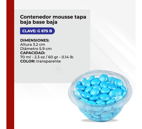 Contenedor Pet Para Postres Con Tapa Baja 70ml 6x7cm 30 Pz Transparente