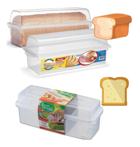 Kit Porta Pão Bolo + Pote Torrada Biscoito Vasilha Com Tampa