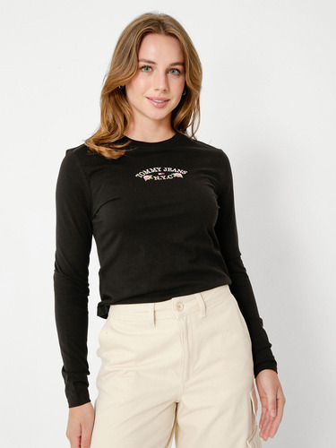 Polera Cropped Con Logo Floral Negro Tommy Hilfiger