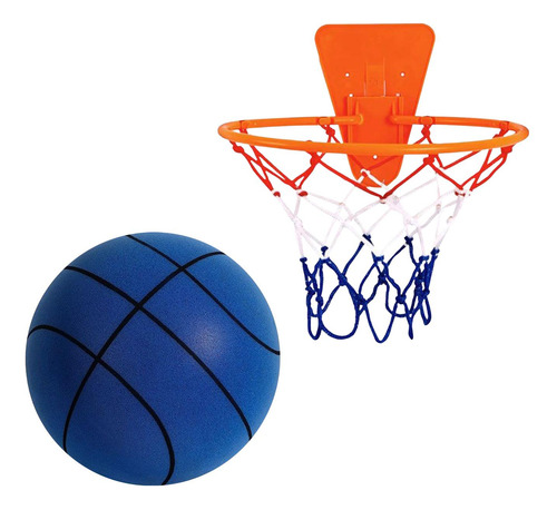 Baloncesto Silencioso Con Aro, Pelota De Juguete Azul