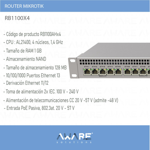 Router Mikrotik Rb1100x4 1.4ghz Ram-1gb 13p Ethernet